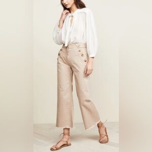 Derek Lam Bristol Tan Sailor Wide Leg High Waisted Trousers with Button Detail 2
